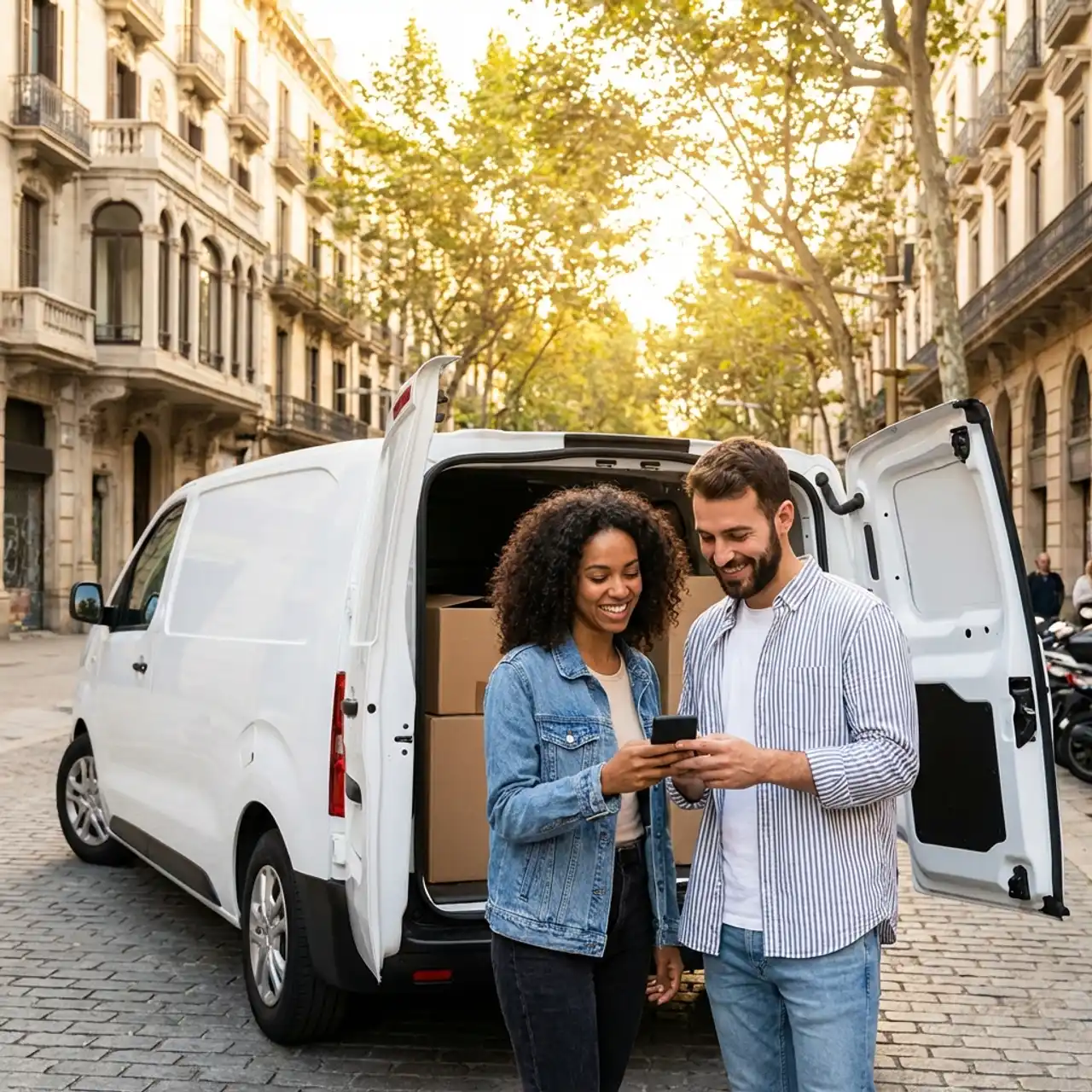 University students with a moving van